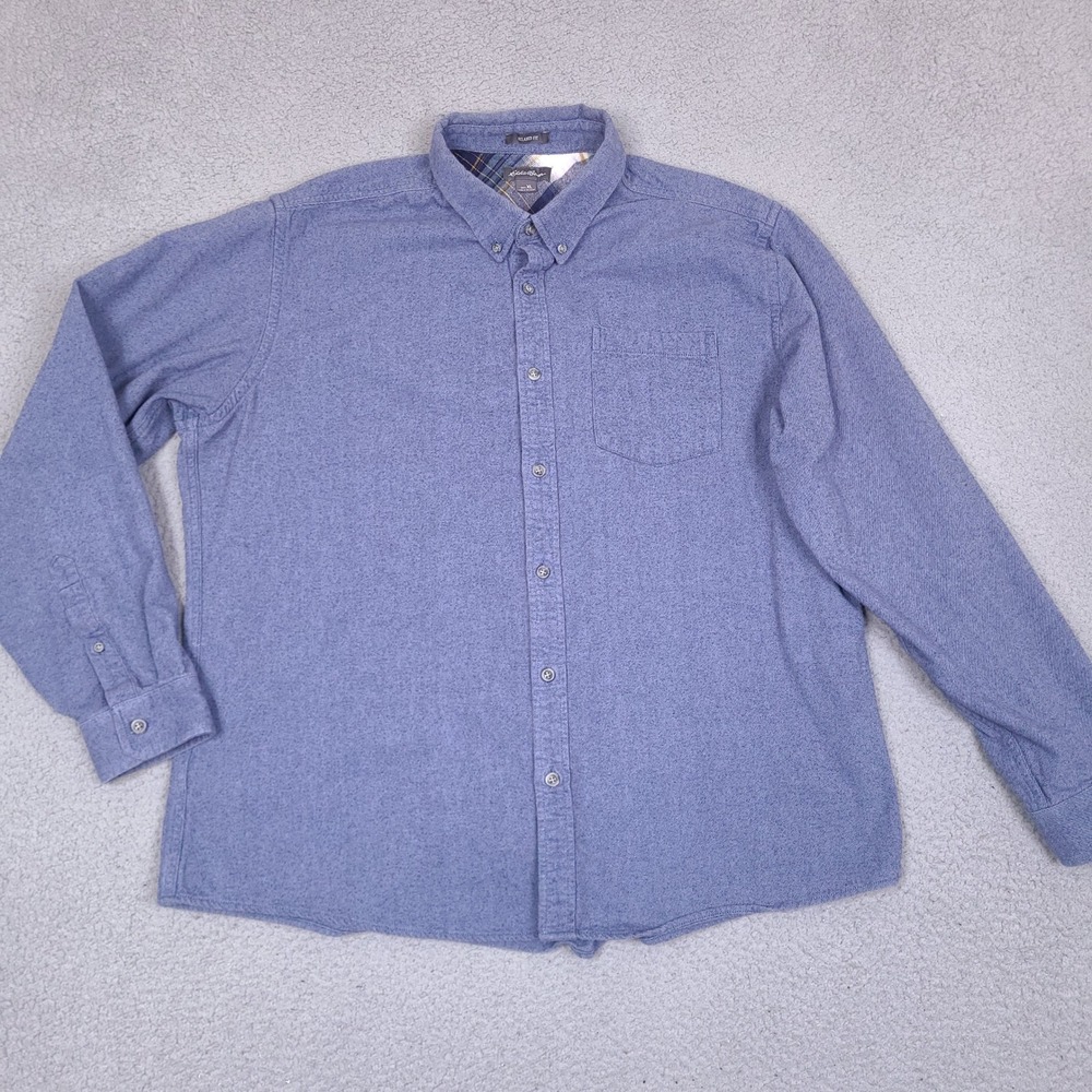 Eddie Bauer Flannel Shirt Men's XL Relaxed Fit Blue Button Down Long Sleeve